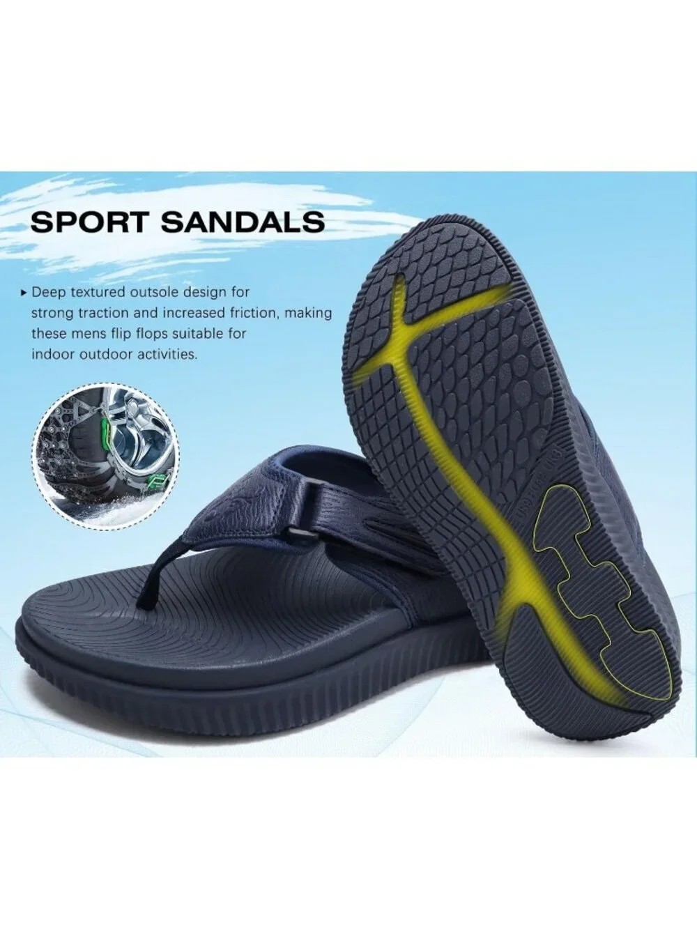 Men Dark Blue Adjustable Thick Athletic Cushion Orthotic Flip Flops Sandal Shoes